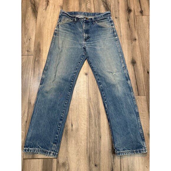 Vintage Rustler 32x30 Blue Denim Jeans Straight Leg Distressed Style Made In Mex - Picture 2 of 12